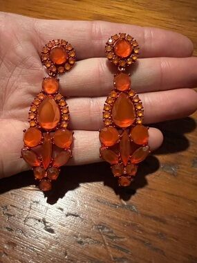 J. Crew Red-Orange Crystal Chandelier Earrings